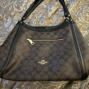 Coach Brown and Black Shoulder Bag with Signature Monogram